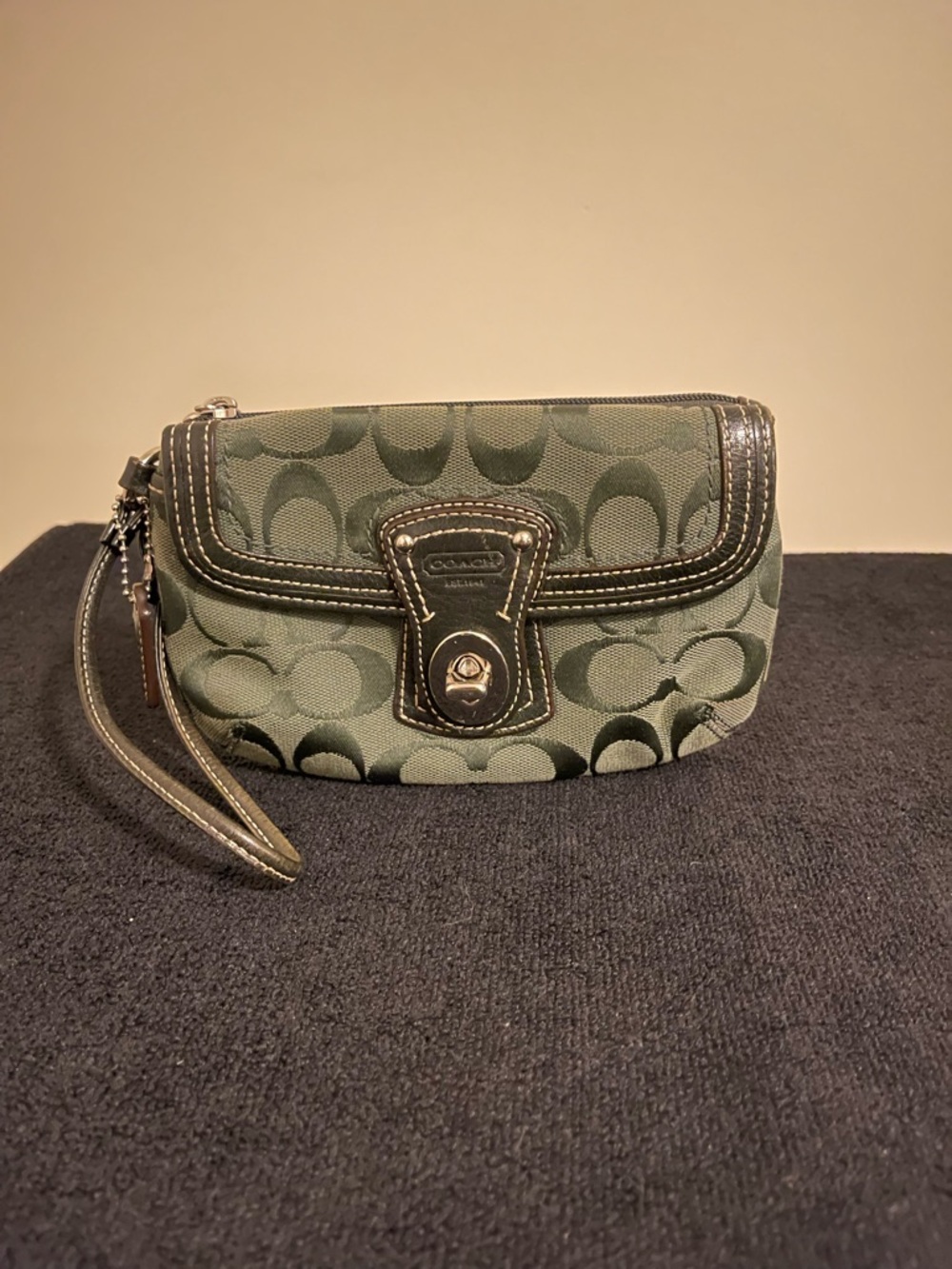 Coach Olive Green Signature Wristlet with Dark Trim
